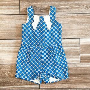 Janie and Jack Blue White Eyelet Bow Romper Size 18-24M